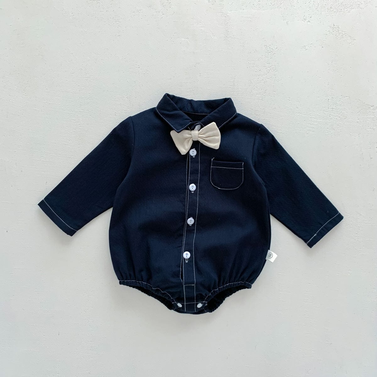 長袖ロンパース チェック柄蝶ネクタイ付き長袖ロンパースYシャツ風ベビーフォーマル【mh0010920】