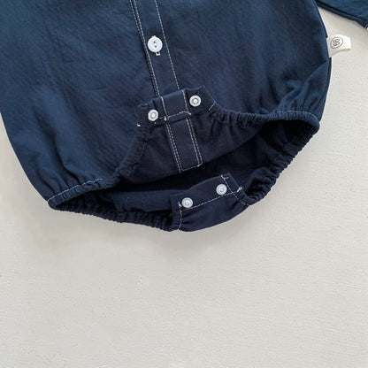 長袖ロンパース チェック柄蝶ネクタイ付き長袖ロンパースYシャツ風ベビーフォーマル【mh0010920】