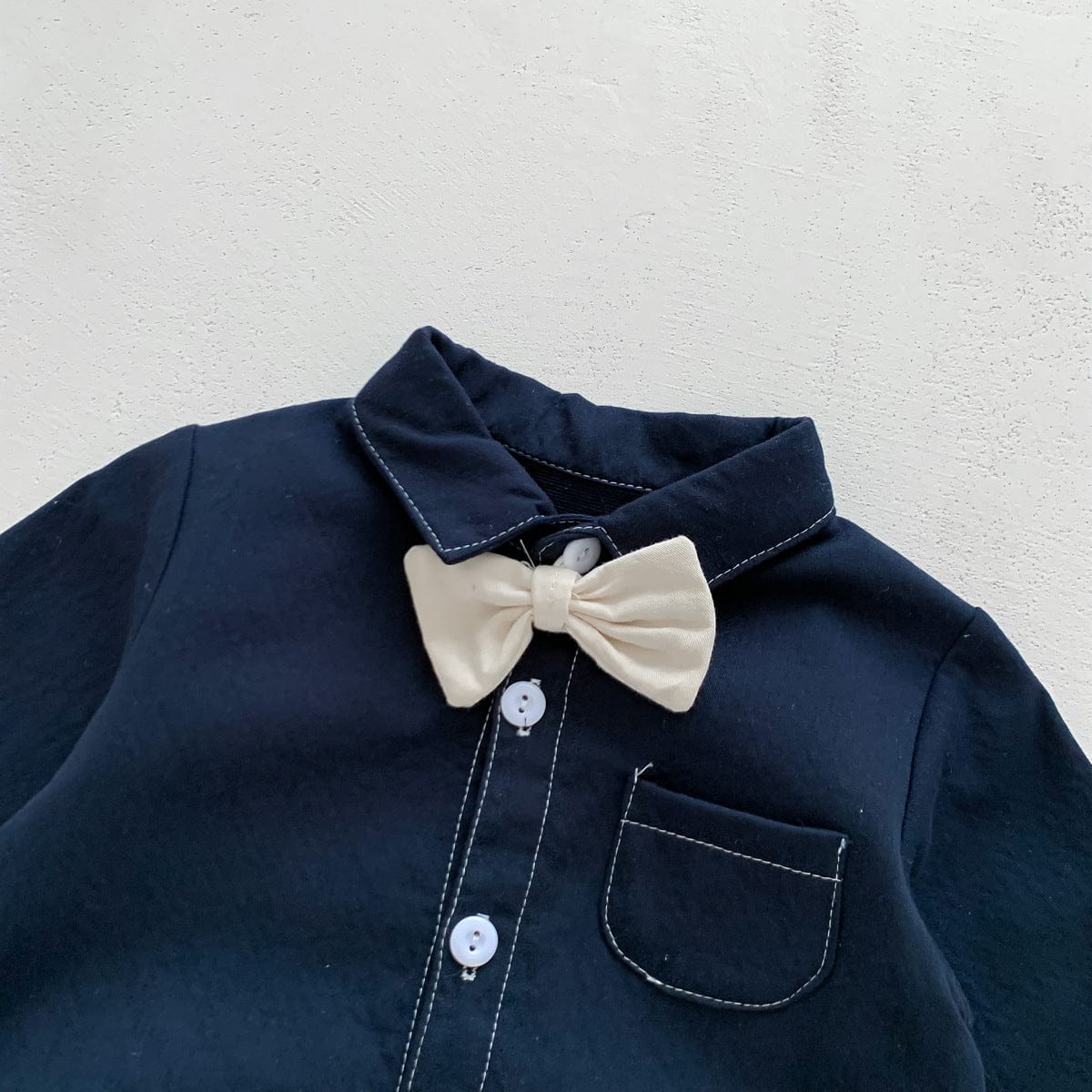 長袖ロンパース チェック柄蝶ネクタイ付き長袖ロンパースYシャツ風ベビーフォーマル【mh0010920】