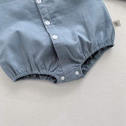 長袖ロンパース チェック柄蝶ネクタイ付き長袖ロンパースYシャツ風ベビーフォーマル【mh0010920】