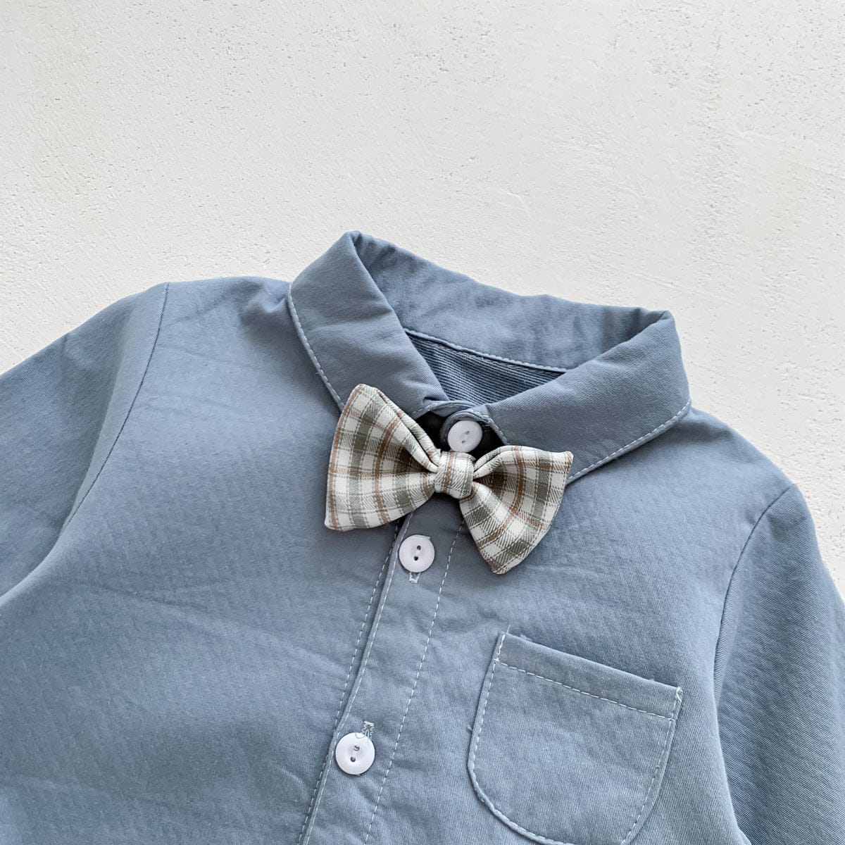 長袖ロンパース チェック柄蝶ネクタイ付き長袖ロンパースYシャツ風ベビーフォーマル【mh0010920】