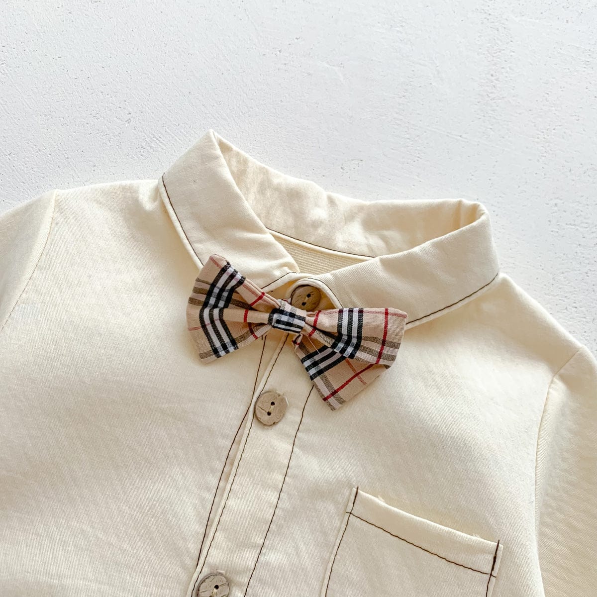 長袖ロンパース チェック柄蝶ネクタイ付き長袖ロンパースYシャツ風ベビーフォーマル【mh0010920】