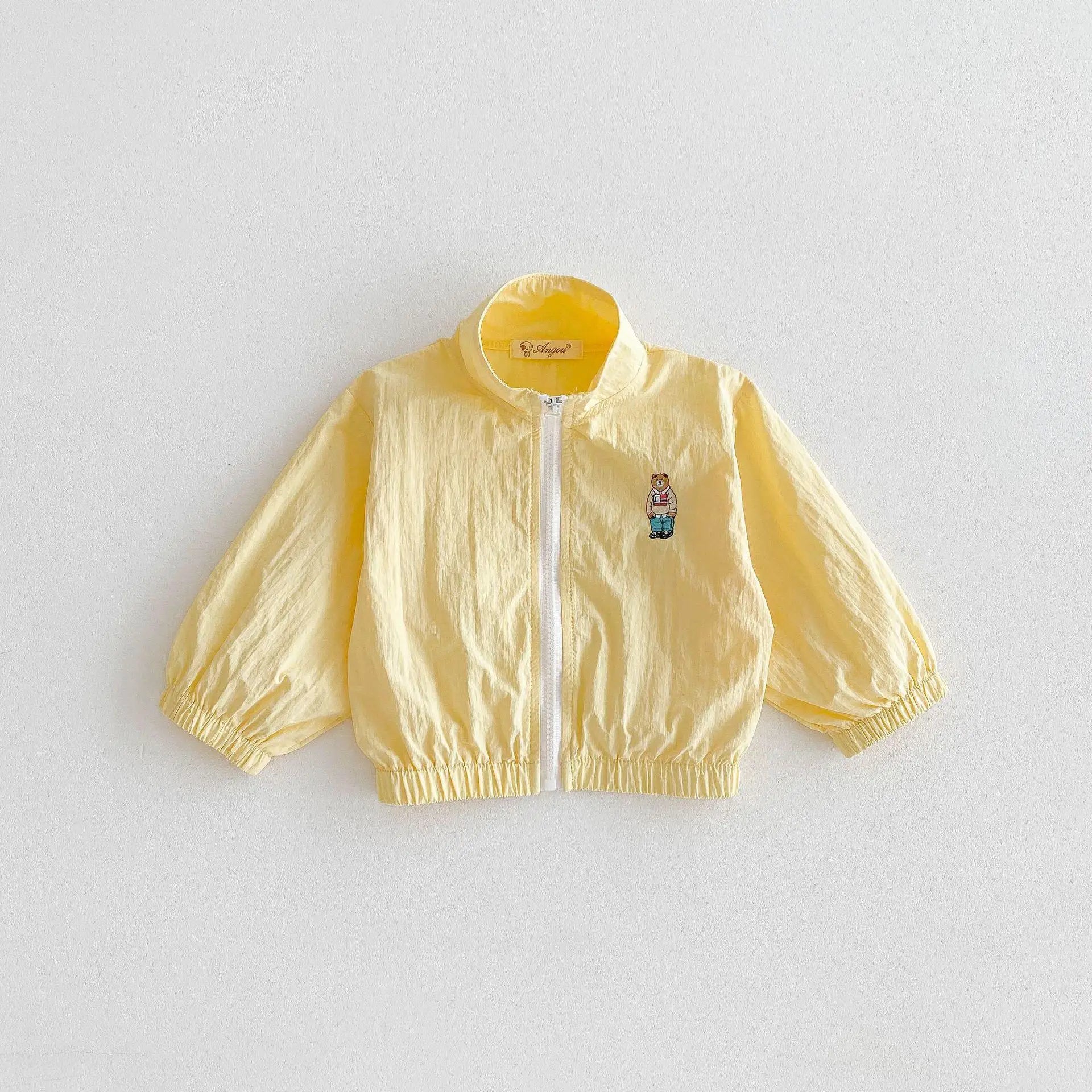 ショートコート・ジャケット・ジャンパー yellow / 12M  80cm / 取り寄せ（7〜21日） キッズアウター ウィンドブレーカー ジャンパー ジッパージャケット ベアくまワンポイント 日除け クーラー対策 4カラー