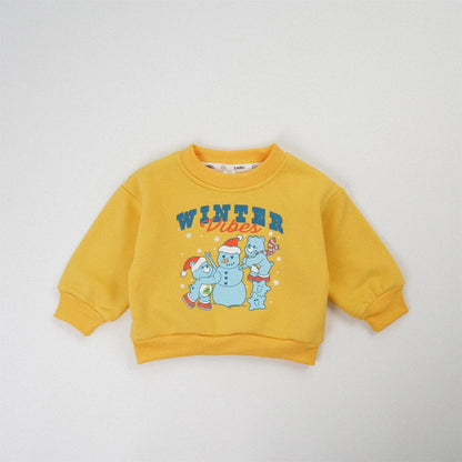 トレーナー・フーディ Yellow / 12M  80CM ベビートップス ベアくまスノーマン雪だるまプリント裏フリース長袖スウェットトレーナー【mh0007769】