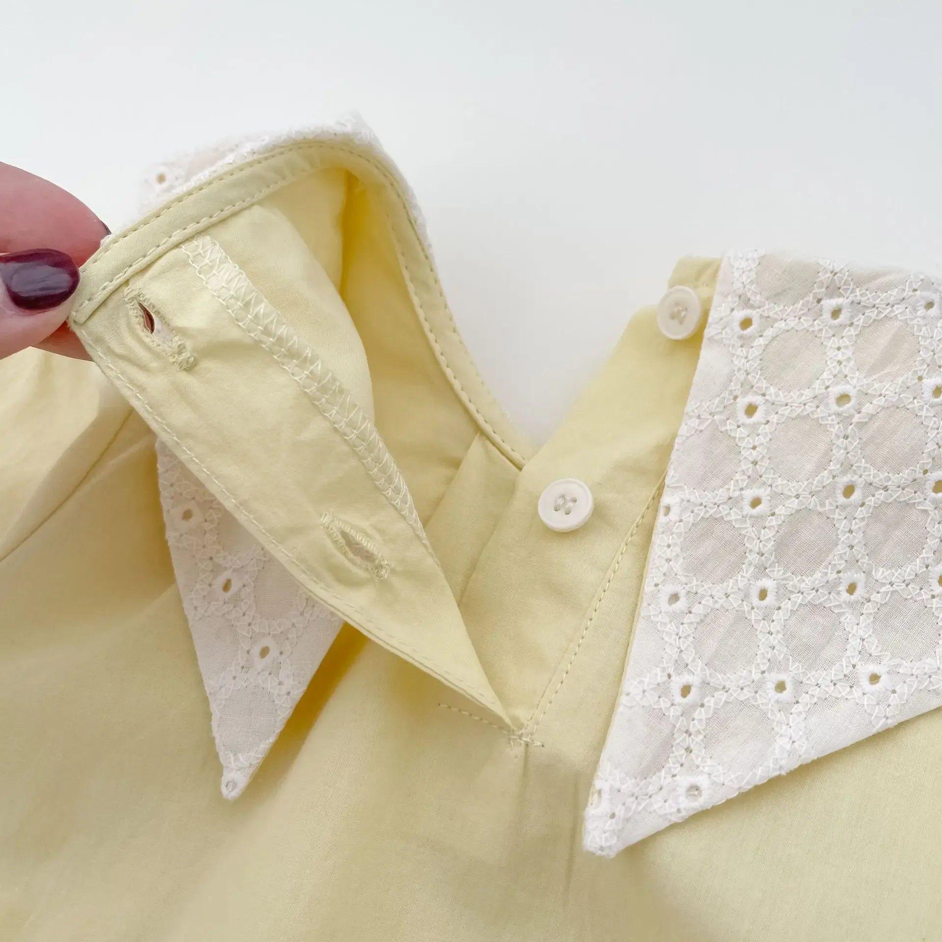 長袖ロンパース Yellow / 24M  90CM ベビーロンパース レース刺繍三角襟リボン長袖ボディスーツ イエロー【mh0006719】