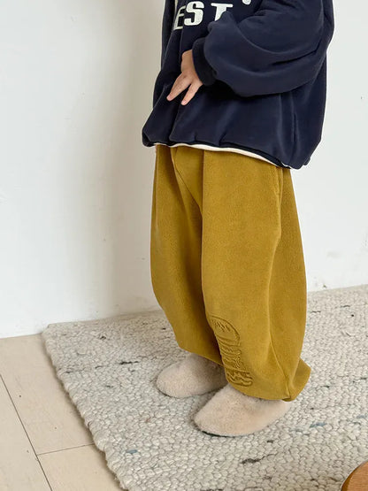 ロングパンツ・スウェットパンツ Yellow / 24M  90CM キッズパンツ ハンバーガー刺繍フリースロングスウェットパンツ【mh0007990】