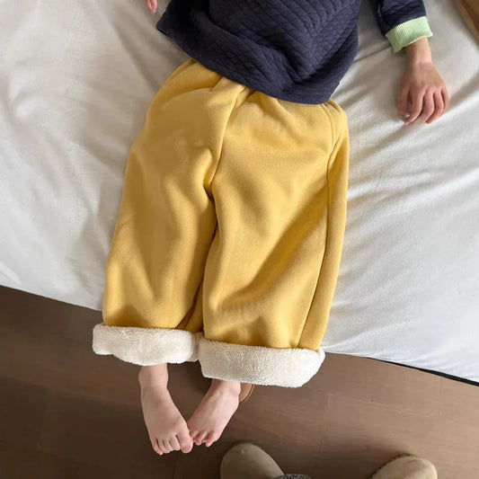 ロングパンツ・スウェットパンツ Yellow / 24M  90CM キッズパンツ 裏ボアフリースシンプルロングスウェットパンツ【mh0007998】