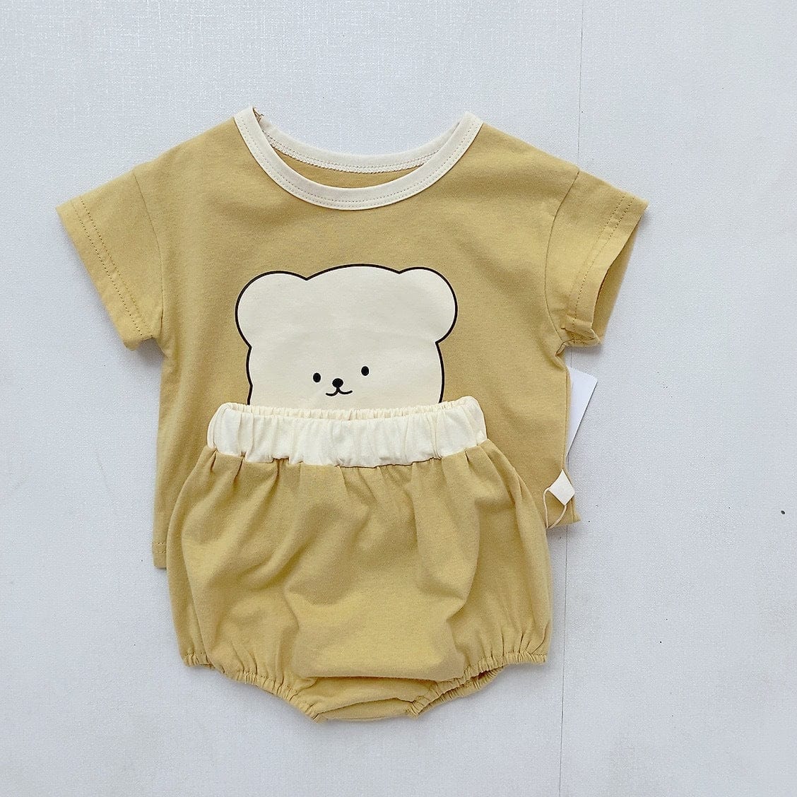 半袖セットアップ Yellow / 3-6M 66cm ベビー くま セットアップ Tシャツ + ショートパンツ【mh0006264】