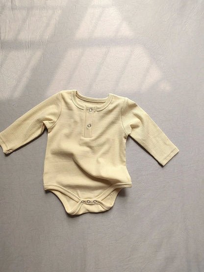 長袖ロンパース Yellow / 66cm 0-6m ベビーロンパース 長袖ボディスーツ シンプルベーシック 3カラー