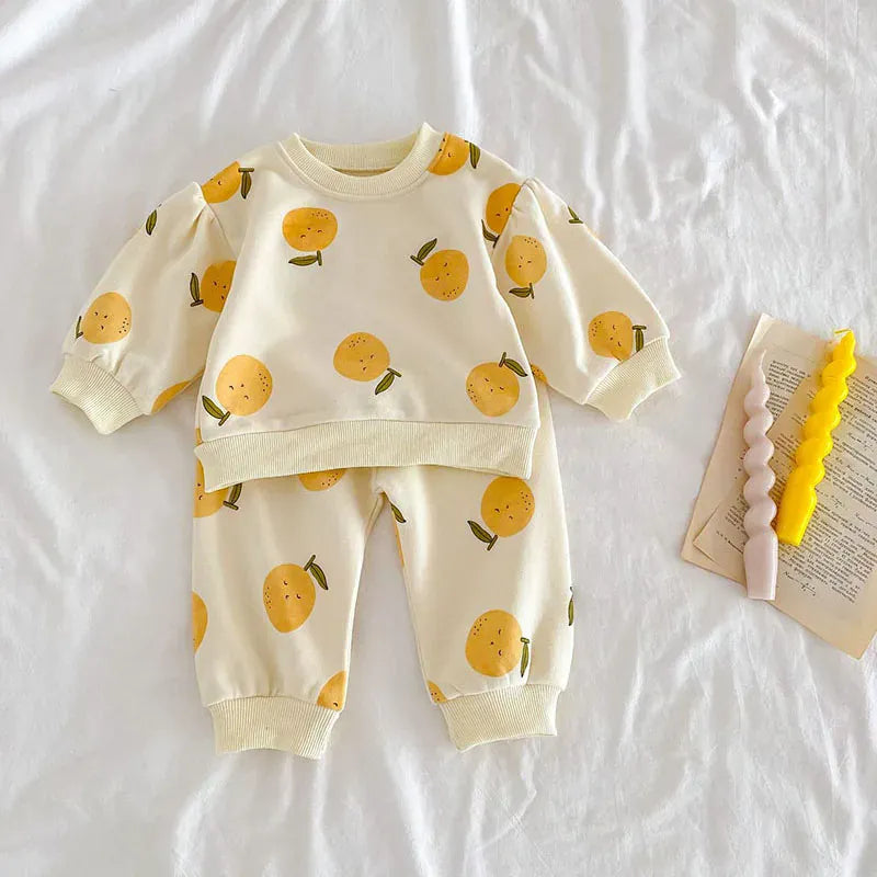 長袖セットアップ yellow / 66cm ベビーセットアップ 2点セット スウェットシャツ ロングパンツ オレンジ イエロー 2カラー