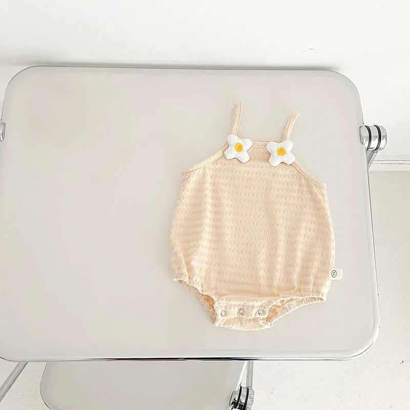 ノースリーブロンパース Yellow / 66cm ベビーロンパース キャミソールボディスーツ フラワー/いちご/チェリーワンポイント 4カラー【mh0005320】