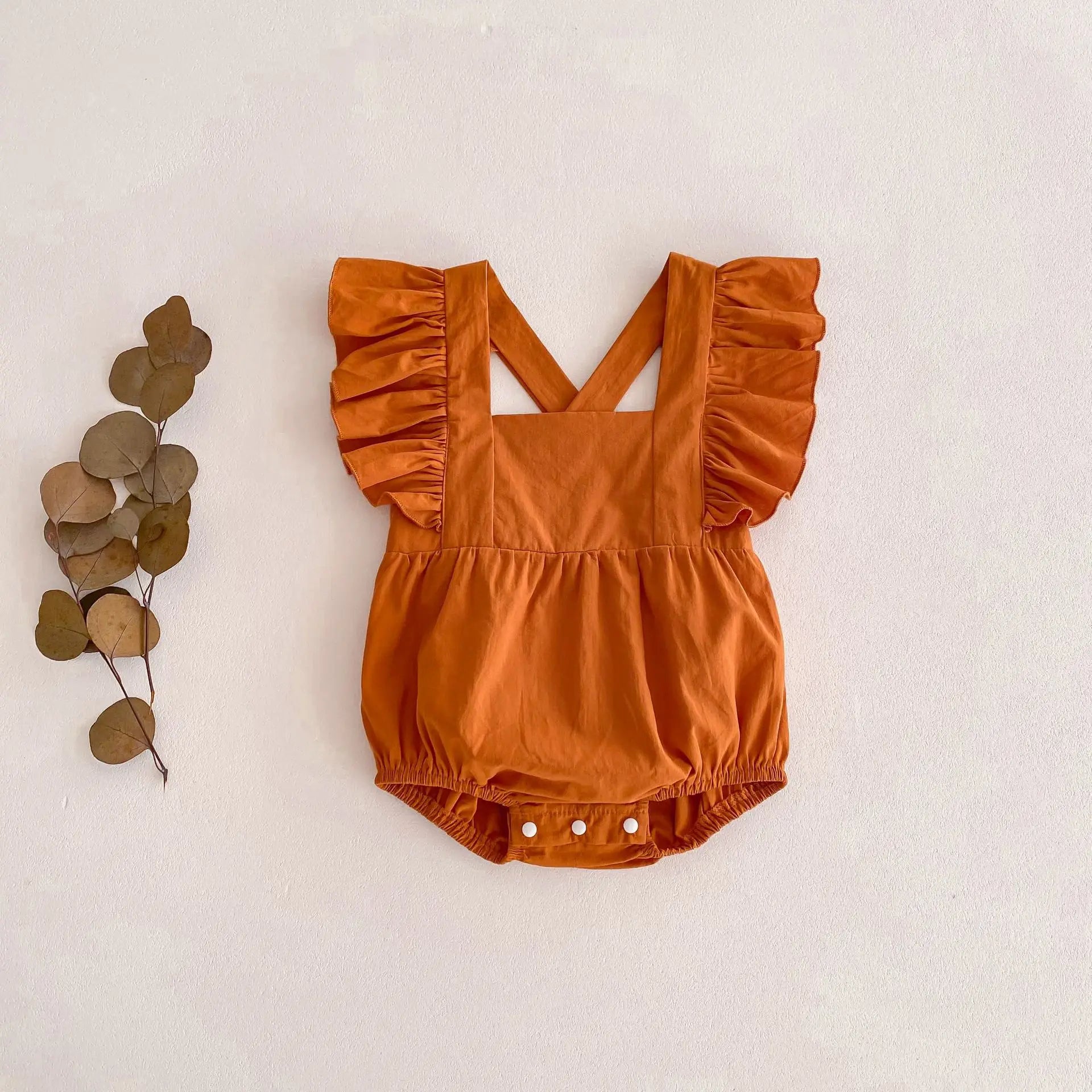 半袖ロンパース Yellow / 66cm ベビーロンパース バタフライスリーブ フリルサスペンダーロンパース エプロンボディスーツ 5カラー【mh0004480】