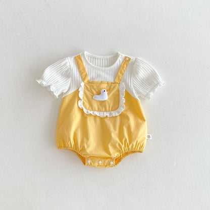 半袖ロンパース Yellow / 66cm あひるアップリケドッキング半袖ロンパース【mh0009754】