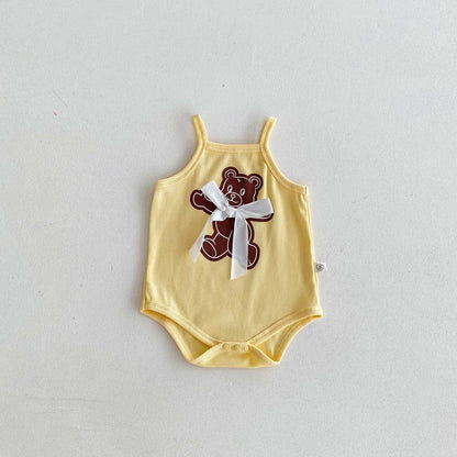 ノースリーブロンパース Yellow / 66cm ベアくまリボンキャミソールボディスーツ【mh0010329】