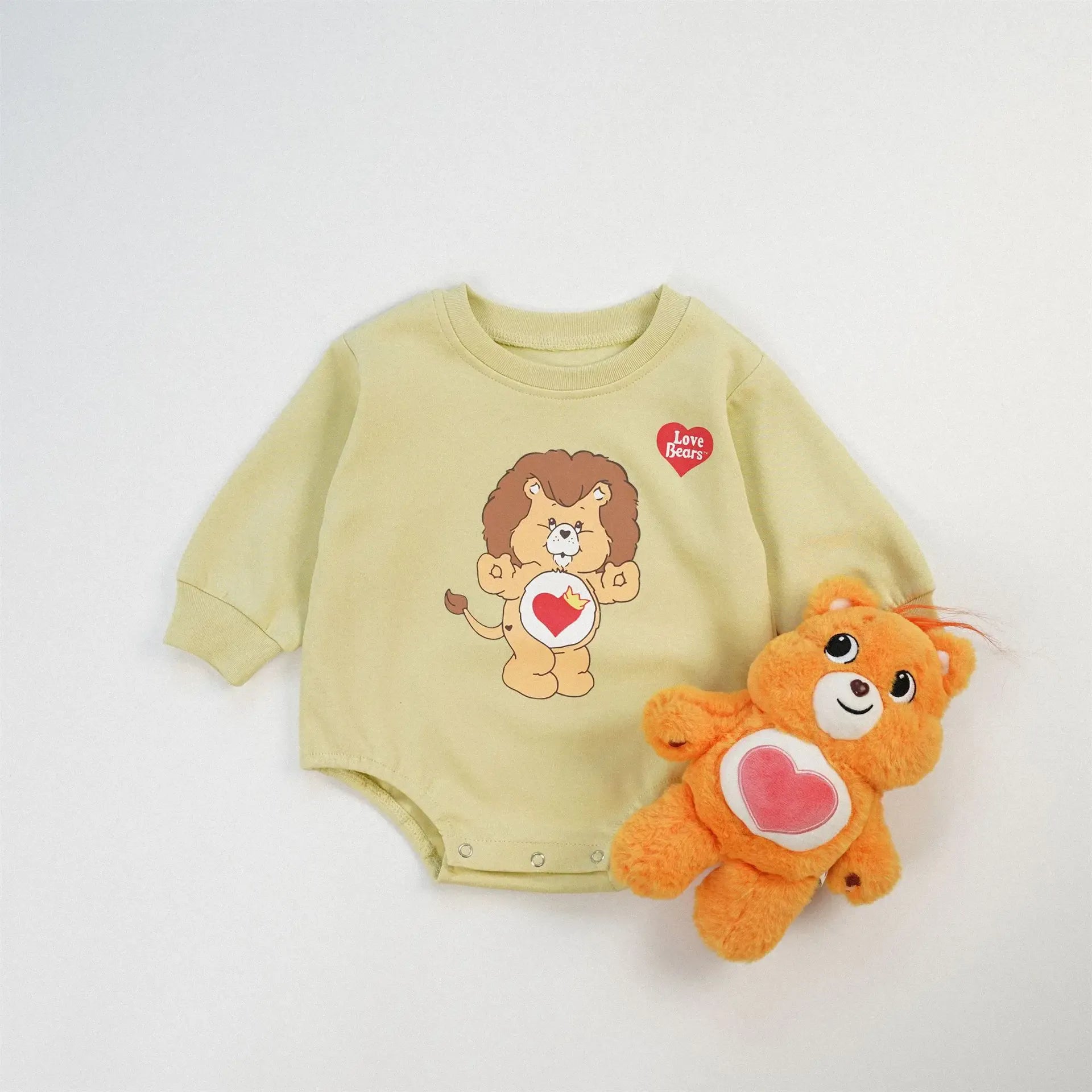 長袖ロンパース Yellow / 6M  66CM ベビーロンパース くまベアアニマルプリント長袖ボディスーツ 3カラー【mh0006969】