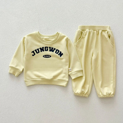 長袖セットアップ Yellow / 73cm 6-9M ベビーキッズセットアップ 2点セット レターロゴスウェットシャツ+スウェットパンツ 2カラー【mh0007229】