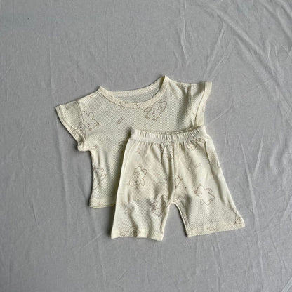 半袖パジャマ Yellow / 73cm 半袖パジャマセット ベアくまプリント半袖Tシャツ+ハーフパンツ【mh0009274】