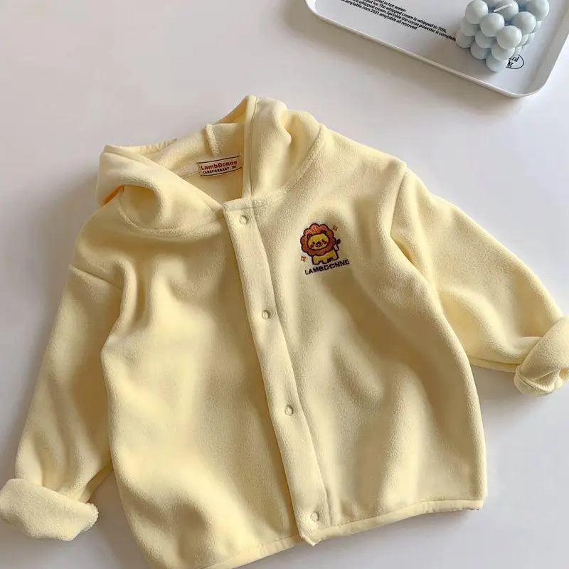 カーディガン・パーカー Yellow / 80cm 12M キッズトップス アニマル刺繍ワンポイントフリースフーディパーカージャケット【mh0008182】