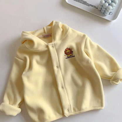 カーディガン・パーカー Yellow / 80cm 12M キッズトップス アニマル刺繍ワンポイントフリースフーディパーカージャケット【mh0008182】