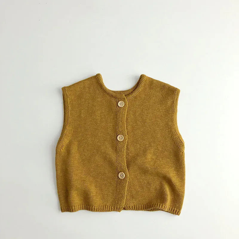 ベスト yellow / 80cm キッズベスト ニットベスト 前あき シンプルベーシック ベージュ イエロー 2カラー