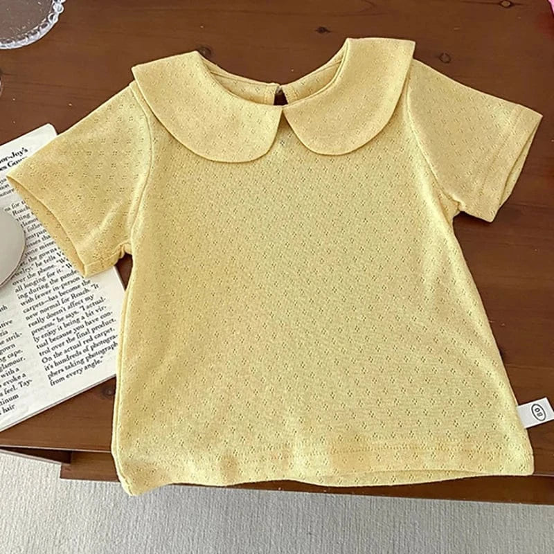 半袖シャツ・ブラウス Yellow / 80cm キッズトップス 丸襟ブラウス シンプルベーシック 5カラー【mh0005329】