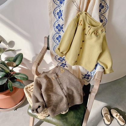 カーディガン・パーカー yellow / 90cm キッズ フラワー 刺繍 ニット カーディガン ガールズ