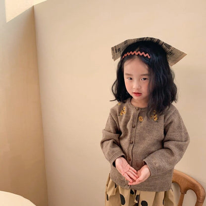 カーディガン・パーカー yellow / 90cm キッズ フラワー 刺繍 ニット カーディガン ガールズ