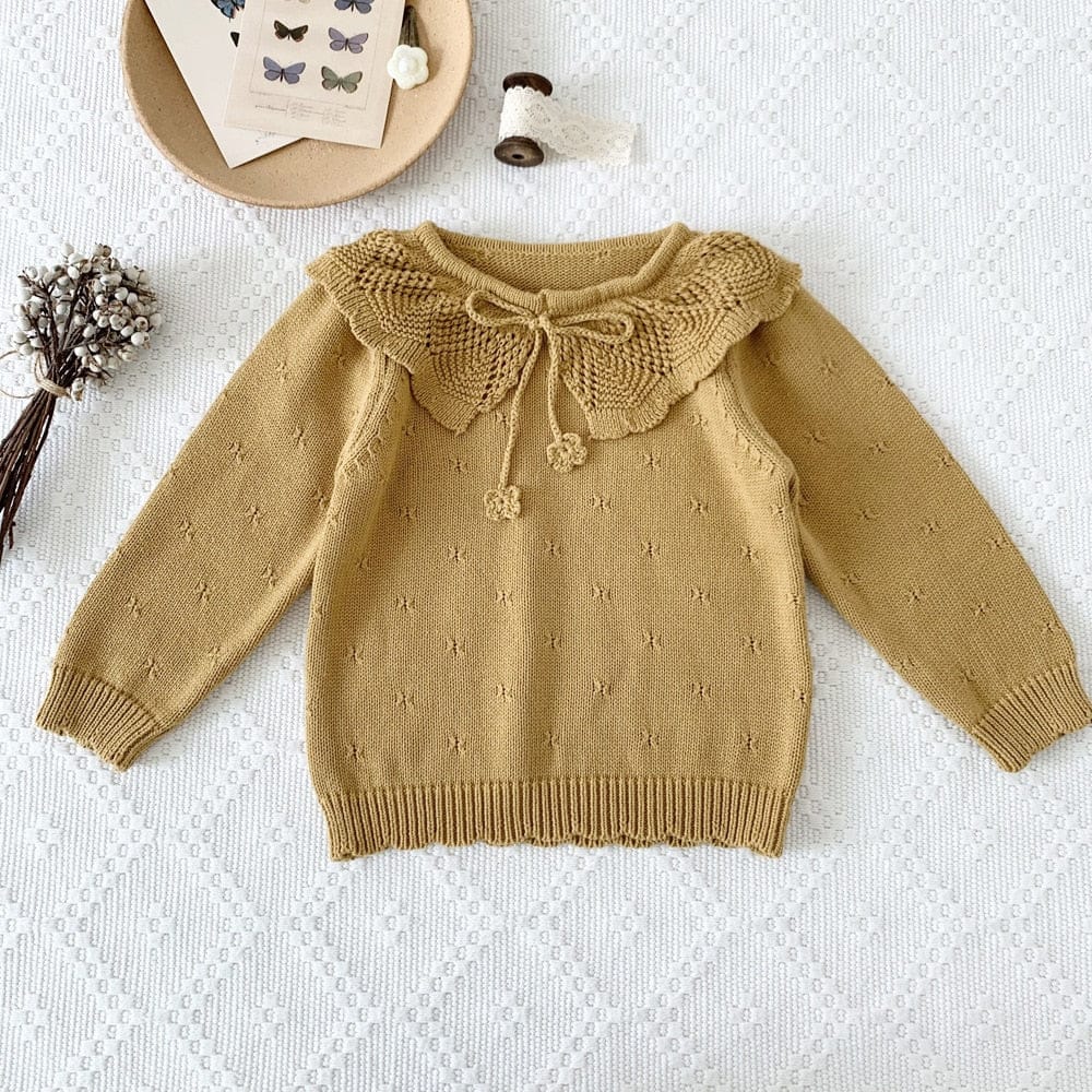 ニット・セーター yellow / 90cm キッズ ニット フリルカラー セーター トップス 3カラー ガールズ