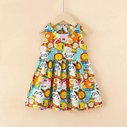 ノースリーブワンピース Yellow / 90cm キッズワンピース ノースリーブプリントワンピース アニマル/幾何学/フラワープリント【mh0005973】