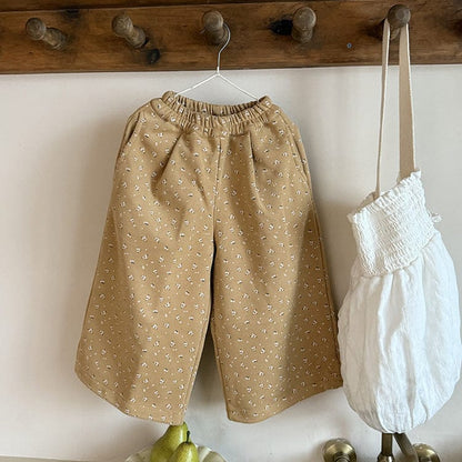 ロングパンツ・スウェットパンツ Yellow / 90cm 小花柄コーデュロイパンツ ワイドパンツ裾絞り ルーズフィットロングパンツ【mh0011046】