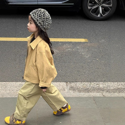 ショートコート・ジャケット・ジャンパー Yellow / 90cm フェイクレザーショートジャケット フルジップアウター レトロブルゾン【mh0011064】