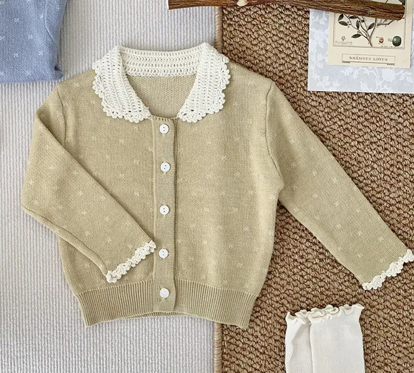 カーディガン・パーカー yellow / 9M (73) ベビーキッズカーディガン ニット レース襟トップス ブルー/イエロー/2カラー