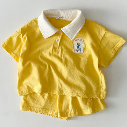 半袖セットアップ Yellow / 9M 73cm ベビーキッズセットアップ 2点セット 半袖ポロシャツ+ショートパンツ 2カラー【mh0006126】