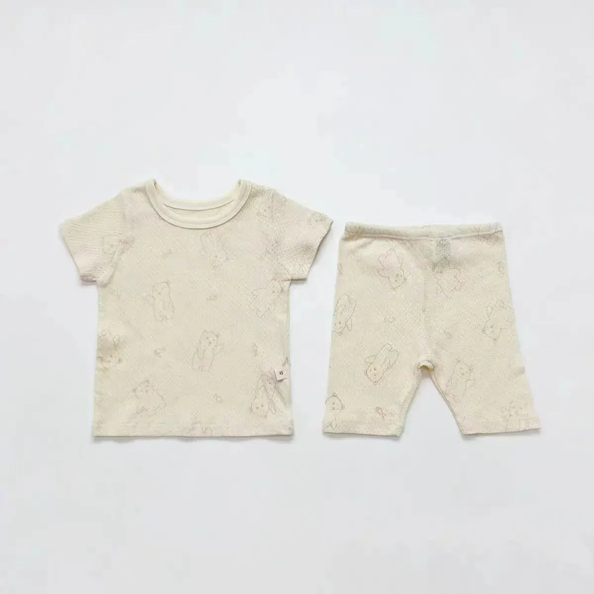 半袖セットアップ Yellow / 9M  73CM ベビーパジャマセット 半袖Tシャツ+ショートパンツ ベアくまプリント ルームウェア パステル 3カラー【mh0005466】