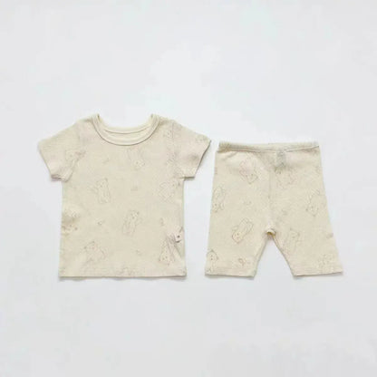 半袖セットアップ Yellow / 9M  73CM ベビーパジャマセット 半袖Tシャツ+ショートパンツ ベアくまプリント ルームウェア パステル 3カラー【mh0005466】
