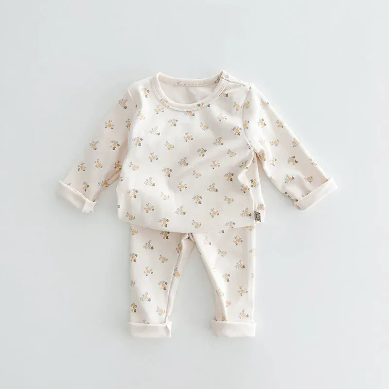 長袖パジャマ yellow flower / 66cm / 取り寄せ（3〜14日） ☺︎ ベビーパジャマセット セットアップ 2点セット 長袖Tシャツ ロングパンツ フラワー花柄 うさぎバニープリント柄