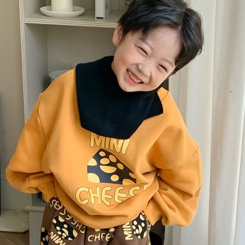 トレーナー・フーディ yellow sweater / 80cm / 取り寄せ（7〜21日） キッズ チーズ プリント 長袖 スウェット トレーナー スカート パンツ リンク 兄弟 姉妹 お揃い コーデ
