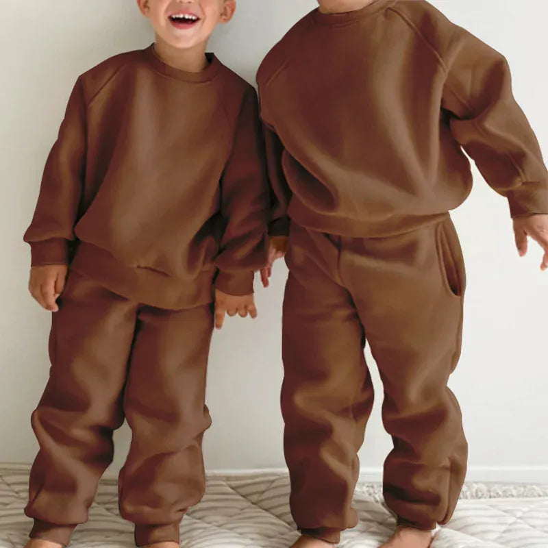 長袖セットアップ YG1537 brown / 12M  80CM キッズセットアップ 2点セット フラップポケット長袖スウェットシャツ+ロングスウェットパンツ【mh0008318】