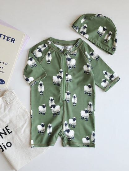 ベビー用水着 zip-up swimsuit sheep / 80 ボーイズ水着 半袖つなぎスイムウェア ラッシュガード【mh0009354】