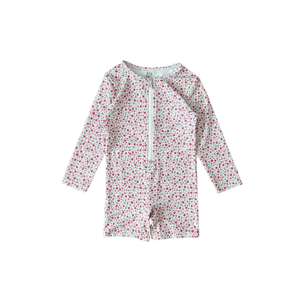 ベビー用水着 zip-up swimsuit small pink flower / 80 ガールズ水着 長袖つなぎスイムウェア ラッシュガード【mh0009323】