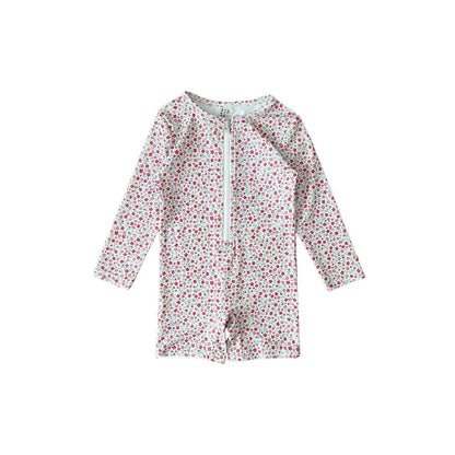 ベビー用水着 zip-up swimsuit small pink flower / 80 ガールズ水着 長袖つなぎスイムウェア ラッシュガード【mh0009323】