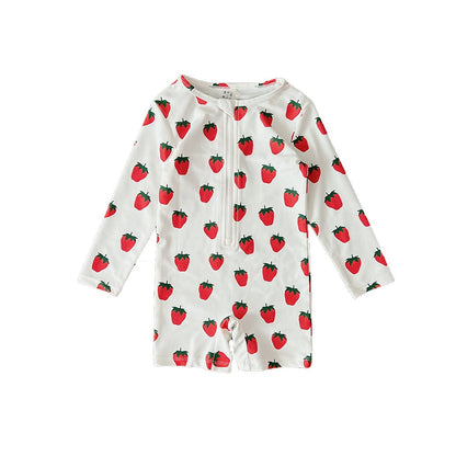 ベビー用水着 zip-up swimsuit strawberry / 80 ガールズ水着 長袖つなぎスイムウェア ラッシュガード【mh0009323】