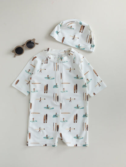 ベビー用水着 zip-up swimsuit white surf / 80 ボーイズ水着 半袖つなぎスイムウェア ラッシュガード【mh0009354】