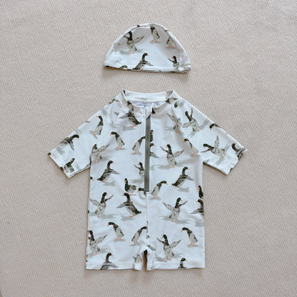 ベビー用水着 Zipper swimsuit duck duck / 80 ボーイズ水着 7分丈つなぎスイムウェア ラッシュガード【mh0009303】