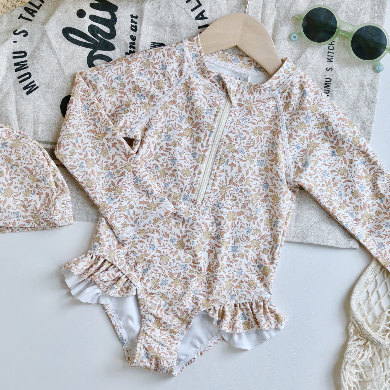 ベビー用水着 zipper swimsuit yellow floral / 80 ガールズ水着 長袖ワンピーススイムウェア ラッシュガード【mh0009370】