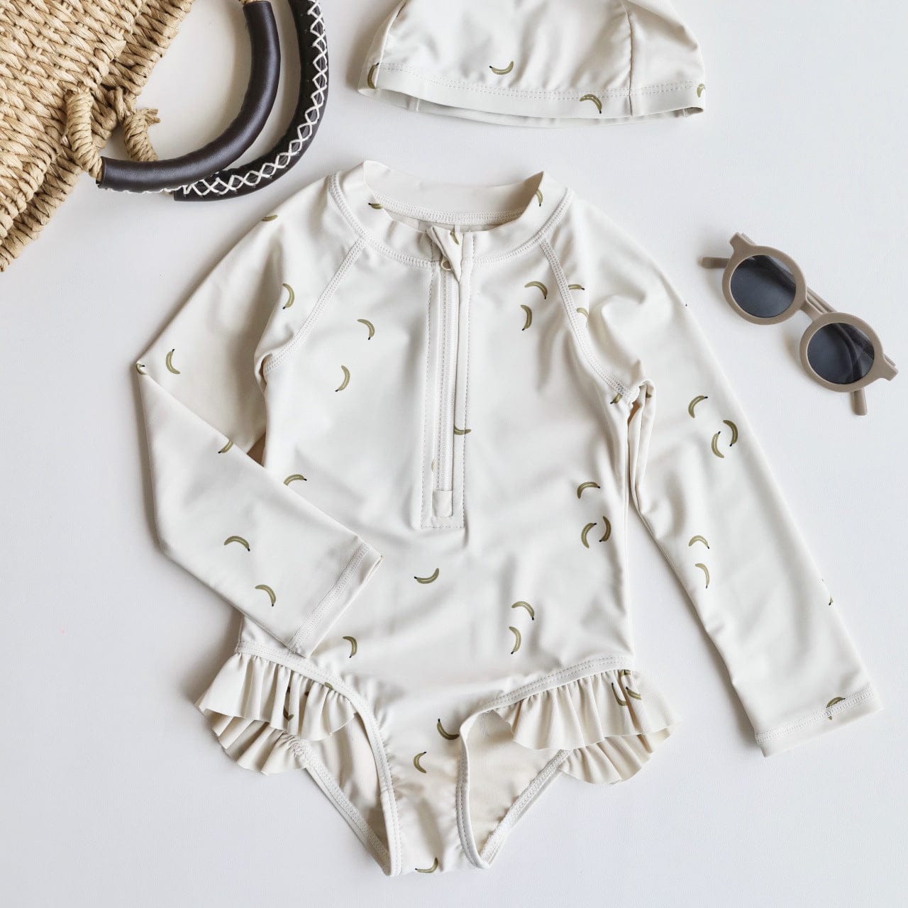 ベビー用水着 Zippered swimsuit beige banana / 80 ガールズ水着 長袖ワンピーススイムウェア ラッシュガード【mh0009352】