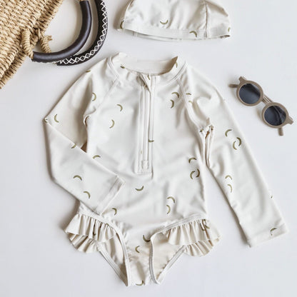 ベビー用水着 Zippered swimsuit beige banana / 80 ガールズ水着 長袖ワンピーススイムウェア ラッシュガード【mh0009352】
