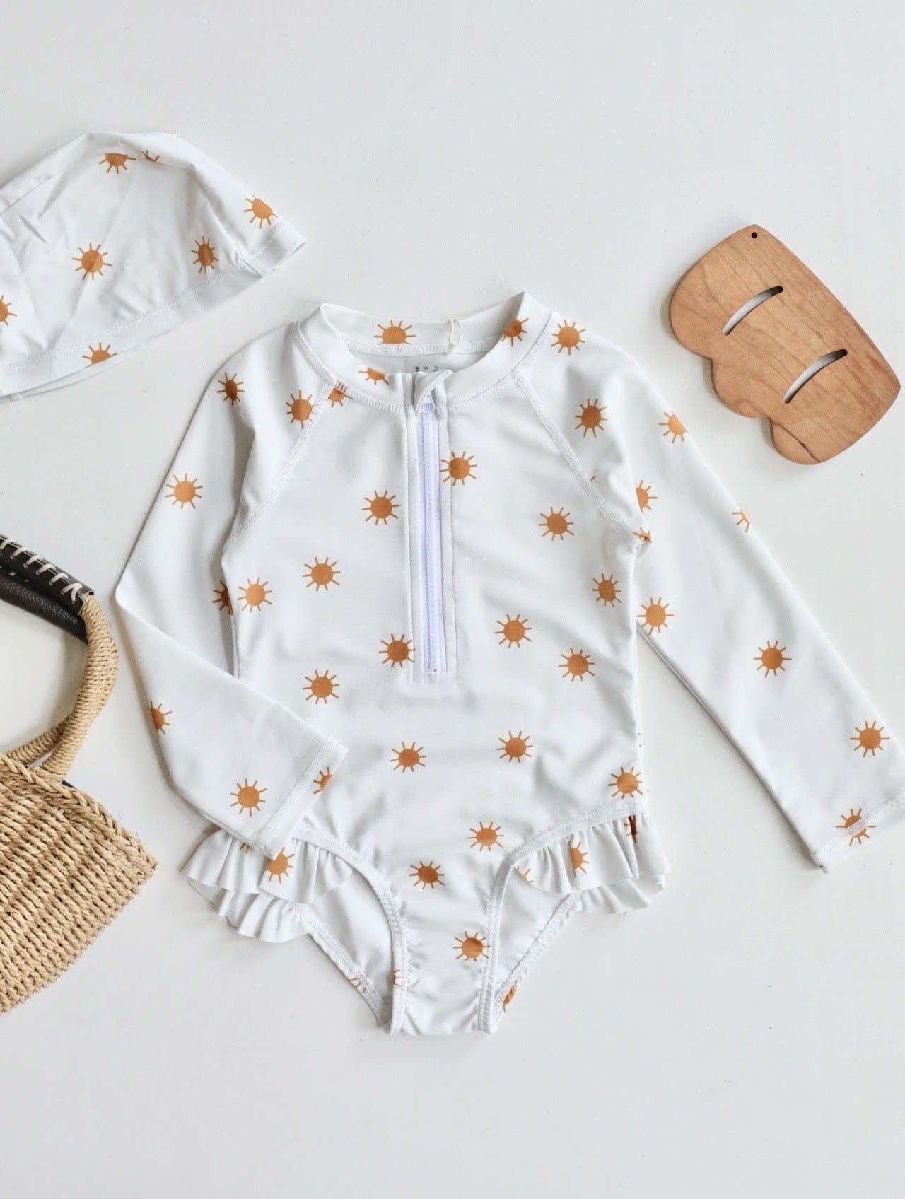 ベビー用水着 Zippered swimsuit beige sun / 80 ガールズ水着 長袖ワンピーススイムウェア ラッシュガード【mh0009343】