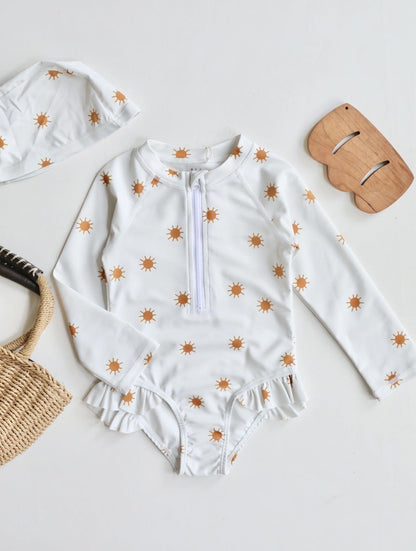 ベビー用水着 Zippered swimsuit beige sun / 80 ガールズ水着 長袖ワンピーススイムウェア ラッシュガード【mh0009343】