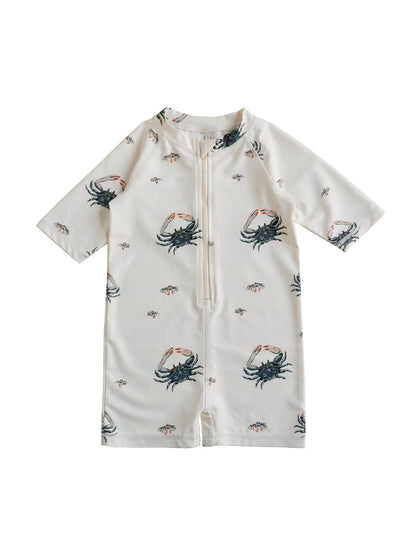 ベビー用水着 Zippered swimsuit blue crab [swimsuit + swimming cap] / 80 ボーイズ水着 半袖つなぎスイムウェア ラッシュガード【mh0009300】